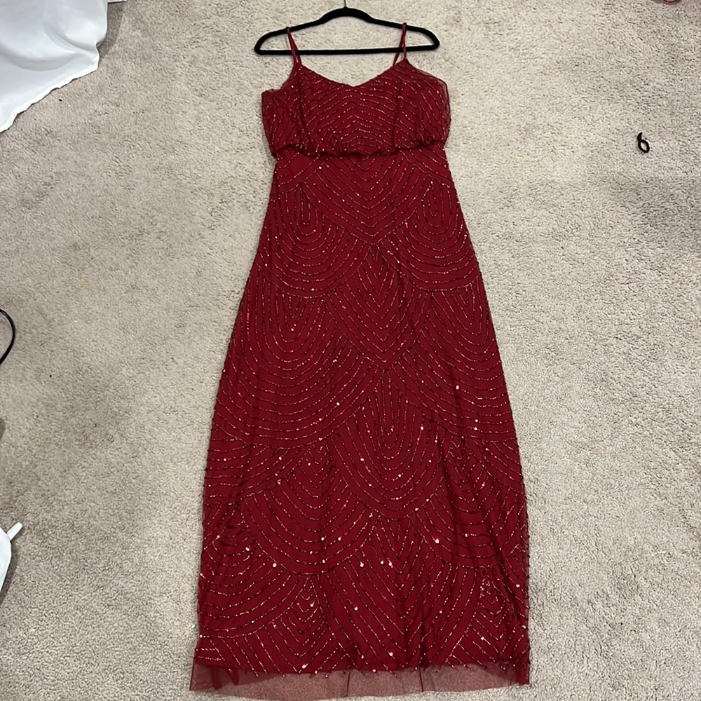 Adrianna Papell ART DECO BEADED BLOUSON GOWN in deep red 10